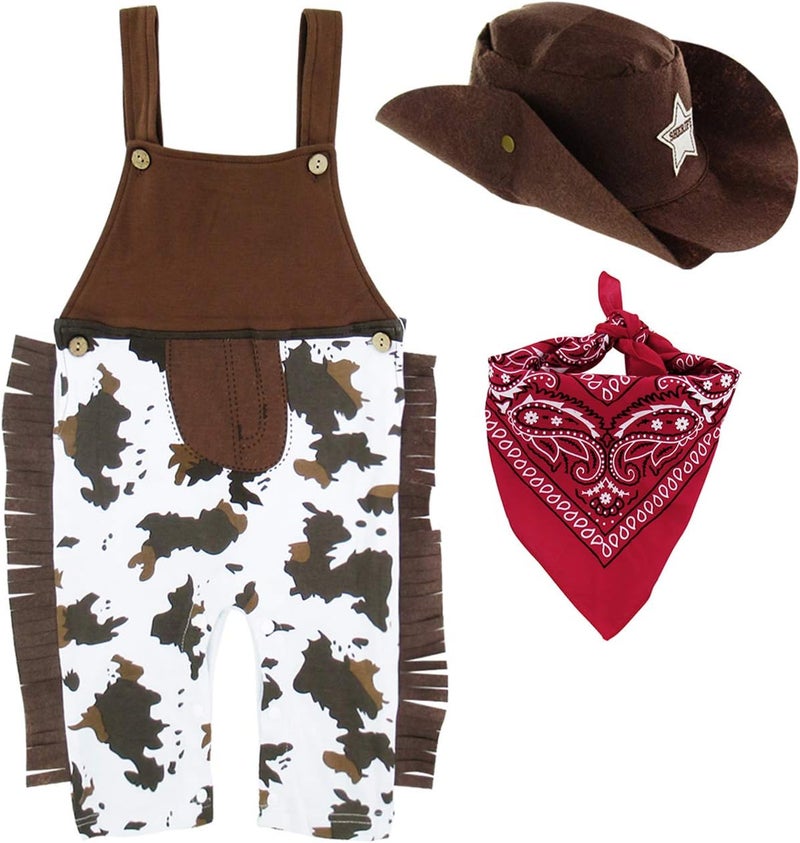 A&J DESIGN Baby Boys' Western Cowboy Romper Sets with Scarf and Hat - Image 1